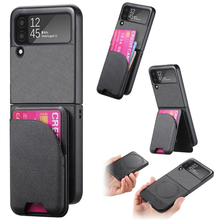 Custodia per telefono con retro magnetico in pelle e tessuto twill, For Galaxy Z Flip5, For Galaxy Z Flip4, For Galaxy Z Flip3 5G