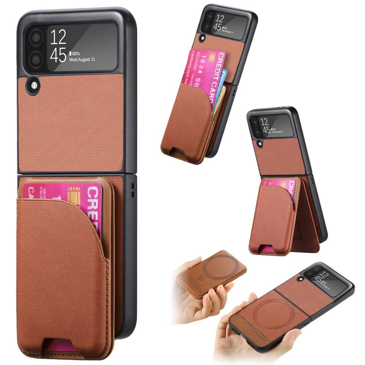 Custodia per telefono con retro magnetico in pelle e tessuto twill, For Galaxy Z Flip5, For Galaxy Z Flip4, For Galaxy Z Flip3 5G