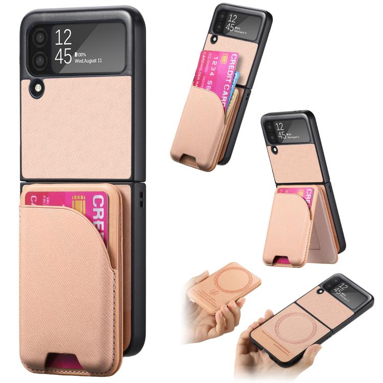 Custodia per telefono con retro magnetico in pelle e tessuto twill, For Galaxy Z Flip5, For Galaxy Z Flip4, For Galaxy Z Flip3 5G