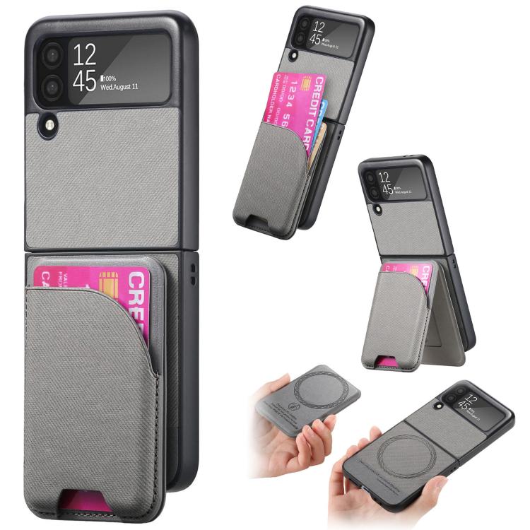 Custodia per telefono con retro magnetico in pelle e tessuto twill, For Galaxy Z Flip5, For Galaxy Z Flip4, For Galaxy Z Flip3 5G
