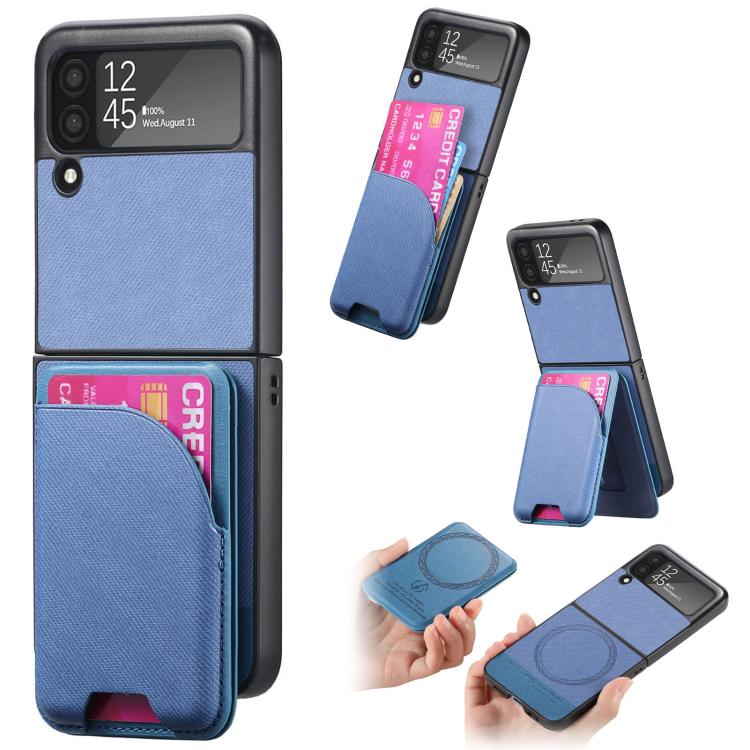 Custodia per telefono con retro magnetico in pelle e tessuto twill, For Galaxy Z Flip5, For Galaxy Z Flip4, For Galaxy Z Flip3 5G