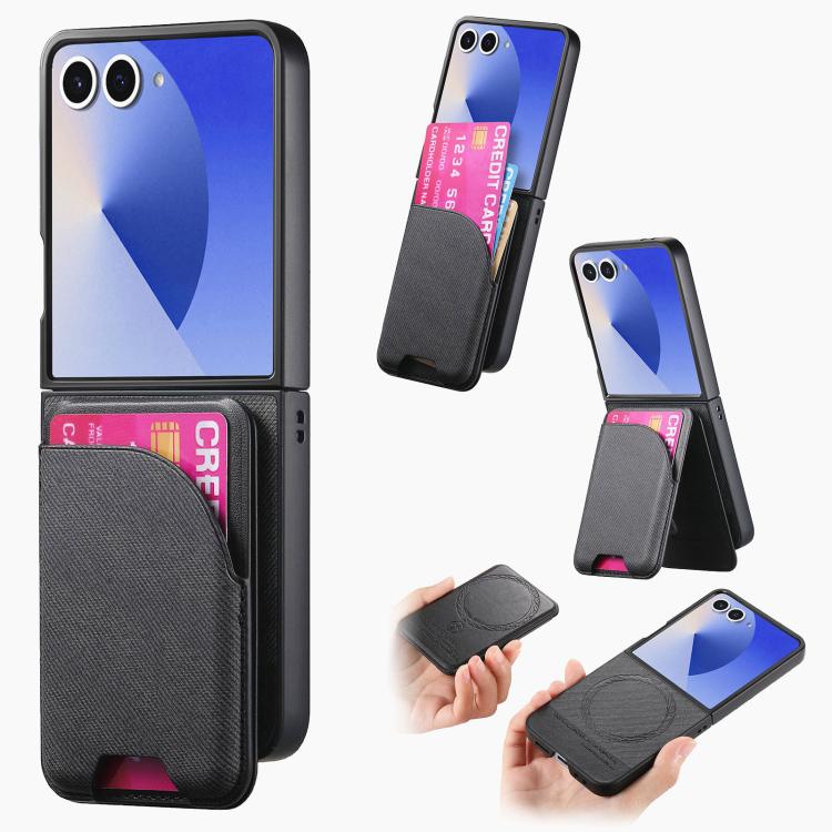 Custodia per telefono con retro magnetico in pelle e tessuto twill, For Galaxy Z Flip8 5G, For Galaxy Z Flip7 5G, For Galaxy Z Flip6
