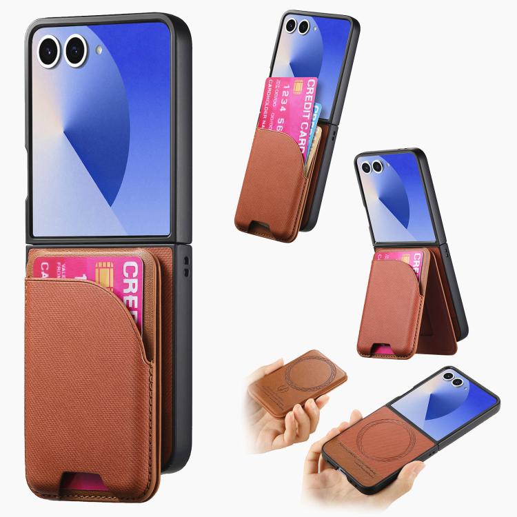 Custodia per telefono con retro magnetico in pelle e tessuto twill, For Galaxy Z Flip8 5G, For Galaxy Z Flip7 5G, For Galaxy Z Flip6
