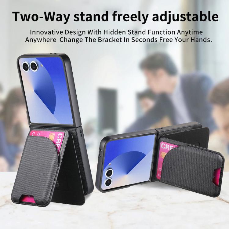 Custodia per telefono con retro magnetico in pelle e tessuto twill, For Galaxy Z Flip8 5G, For Galaxy Z Flip7 5G, For Galaxy Z Flip6