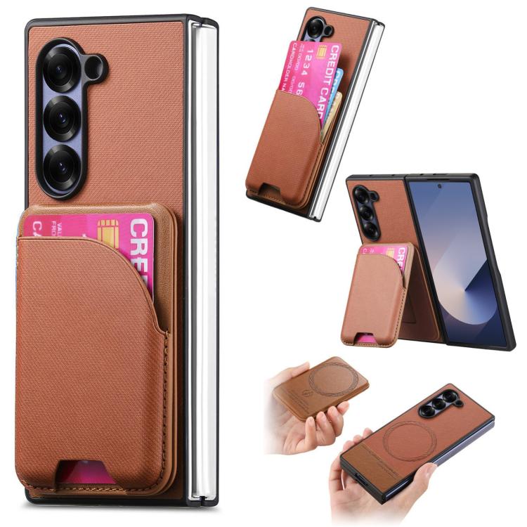 Custodia per telefono con retro magnetico in pelle e tessuto twill, For Galaxy Z Fold8 Ultra 5G, For Galaxy Z Fold7 5G, For Galaxy Z Fold6