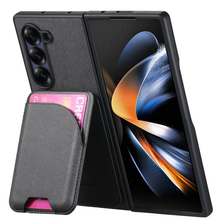 Custodia per telefono con retro magnetico in pelle e tessuto twill, For Galaxy Z Fold5, For Galaxy Z Fold4, For Galaxy Z Fold3 5G