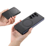 Custodia per telefono con retro magnetico in pelle e tessuto twill, For Galaxy Z Fold5, For Galaxy Z Fold4, For Galaxy Z Fold3 5G