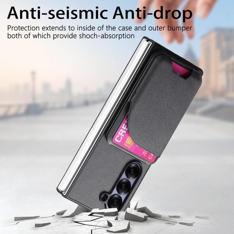 Custodia per telefono con retro magnetico in pelle e tessuto twill, For Galaxy Z Fold5, For Galaxy Z Fold4, For Galaxy Z Fold3 5G