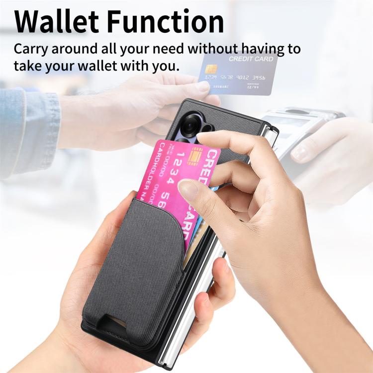 Custodia per telefono con retro magnetico in pelle e tessuto twill, For Galaxy Z Fold5, For Galaxy Z Fold4, For Galaxy Z Fold3 5G