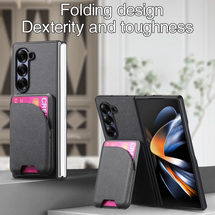 Custodia per telefono con retro magnetico in pelle e tessuto twill, For Galaxy Z Fold5, For Galaxy Z Fold4, For Galaxy Z Fold3 5G