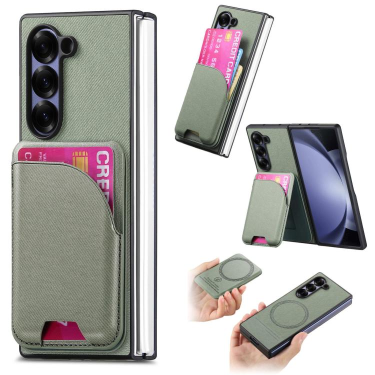 Custodia per telefono con retro magnetico in pelle e tessuto twill, For Galaxy Z Fold5, For Galaxy Z Fold4, For Galaxy Z Fold3 5G