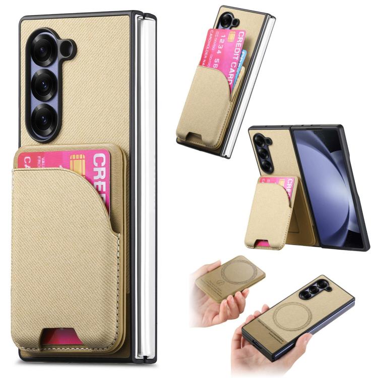 Custodia per telefono con retro magnetico in pelle e tessuto twill, For Galaxy Z Fold5, For Galaxy Z Fold4, For Galaxy Z Fold3 5G