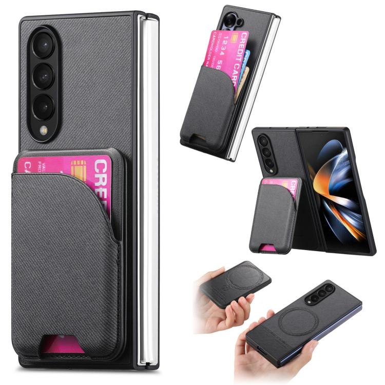 Custodia per telefono con retro magnetico in pelle e tessuto twill, For Galaxy Z Fold5, For Galaxy Z Fold4, For Galaxy Z Fold3 5G