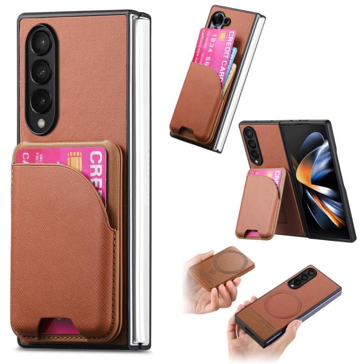 Custodia per telefono con retro magnetico in pelle e tessuto twill, For Galaxy Z Fold5, For Galaxy Z Fold4, For Galaxy Z Fold3 5G