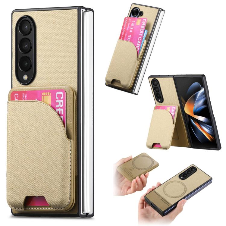Custodia per telefono con retro magnetico in pelle e tessuto twill, For Galaxy Z Fold5, For Galaxy Z Fold4, For Galaxy Z Fold3 5G