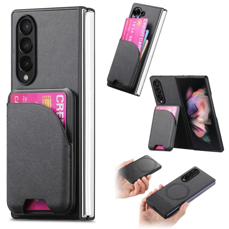 Custodia per telefono con retro magnetico in pelle e tessuto twill, For Galaxy Z Fold5, For Galaxy Z Fold4, For Galaxy Z Fold3 5G