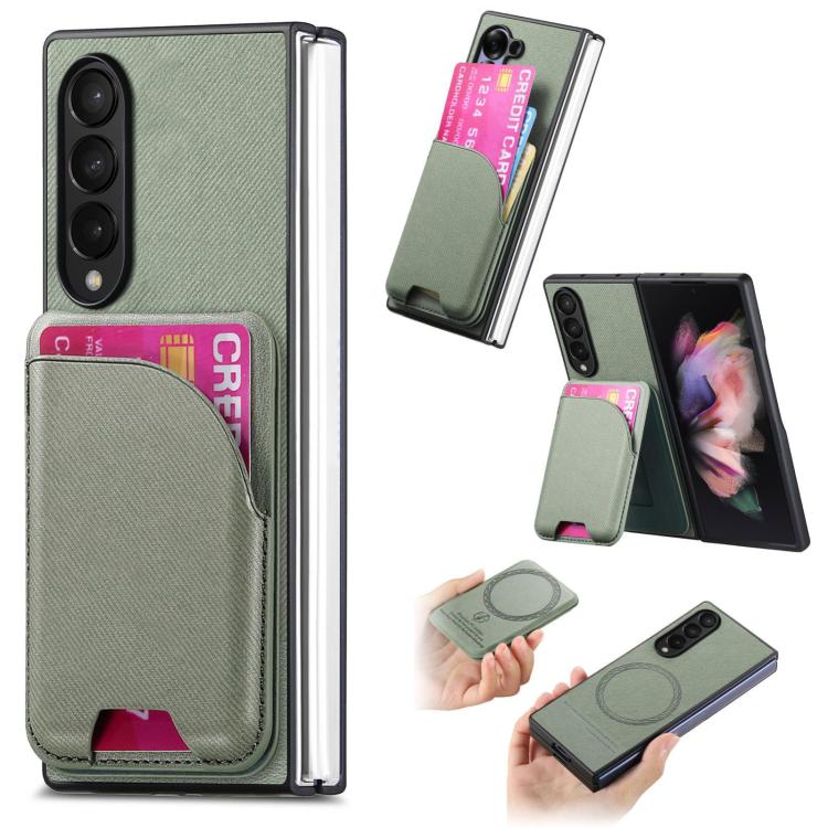 Custodia per telefono con retro magnetico in pelle e tessuto twill, For Galaxy Z Fold5, For Galaxy Z Fold4, For Galaxy Z Fold3 5G