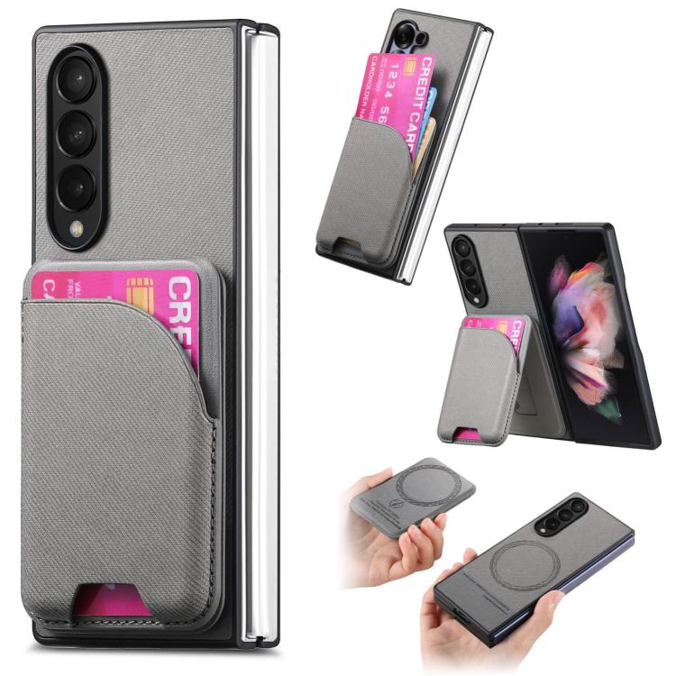 Custodia per telefono con retro magnetico in pelle e tessuto twill, For Galaxy Z Fold5, For Galaxy Z Fold4, For Galaxy Z Fold3 5G