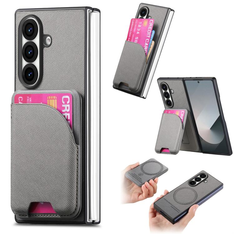 Custodia per telefono con retro magnetico in pelle e tessuto twill, For Galaxy Z Fold8 Ultra 5G, For Galaxy Z Fold7 5G, For Galaxy Z Fold6