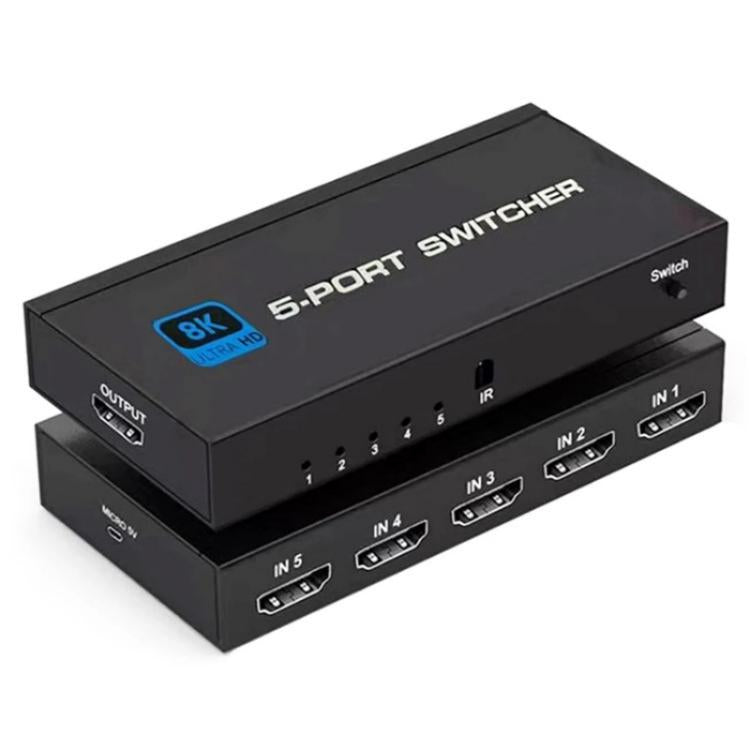Q8Q5 For Gaming HDMI 2.1 Switch 5 In 1 Out 8K 60Hz 4K 120Hz High Refresh Rate Switcher, US Plug, EU Plug