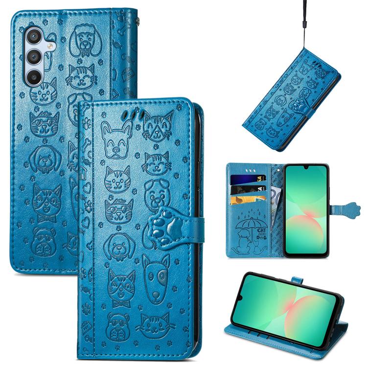 Custodia per telefono in pelle con stampa a rilievo di cane e gatto, For Samsung Galaxy A56 5G, For Samsung Galaxy A26 5G, For Samsung Galaxy A36 5G