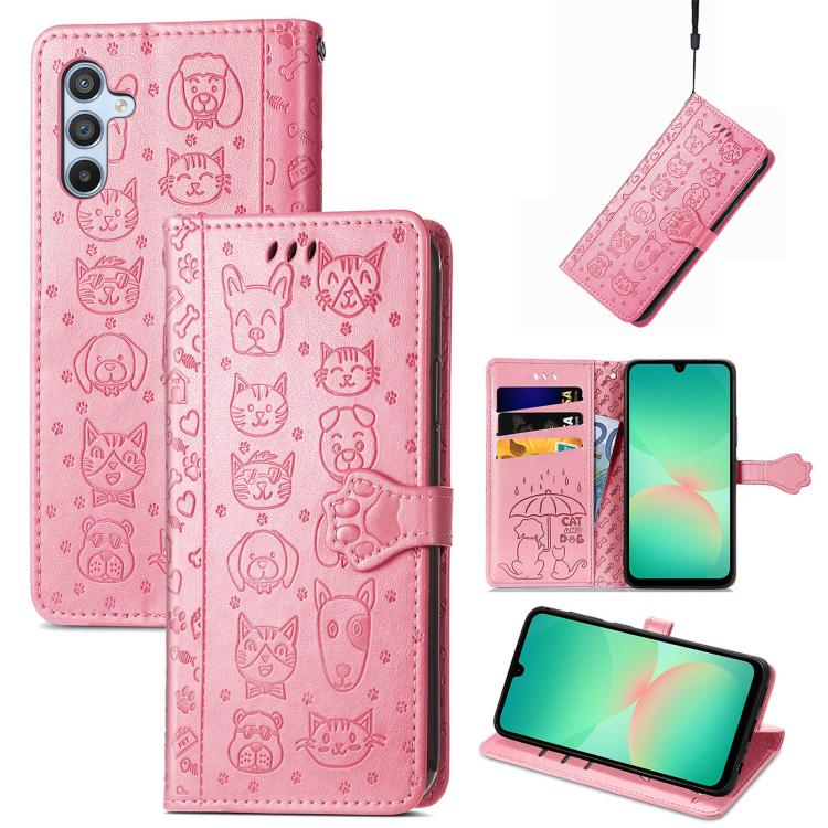 Custodia per telefono in pelle con stampa a rilievo di cane e gatto, For Samsung Galaxy A56 5G, For Samsung Galaxy A26 5G, For Samsung Galaxy A36 5G