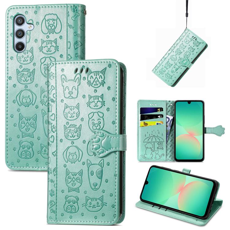 Custodia per telefono in pelle con stampa a rilievo di cane e gatto, For Samsung Galaxy A56 5G, For Samsung Galaxy A26 5G, For Samsung Galaxy A36 5G