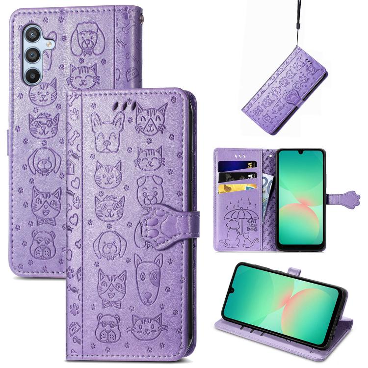 Custodia per telefono in pelle con stampa a rilievo di cane e gatto, For Samsung Galaxy A56 5G, For Samsung Galaxy A26 5G, For Samsung Galaxy A36 5G