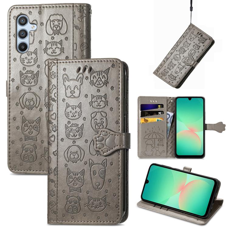 Custodia per telefono in pelle con stampa a rilievo di cane e gatto, For Samsung Galaxy A56 5G, For Samsung Galaxy A26 5G, For Samsung Galaxy A36 5G