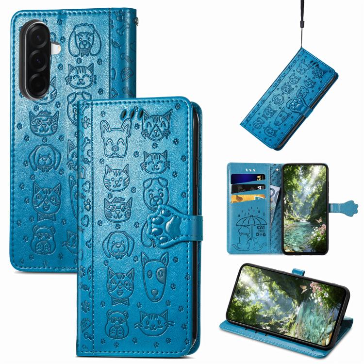 Custodia per telefono in pelle con stampa a rilievo di cane e gatto, For Samsung Galaxy A57 5G, For Samsung Galaxy A37 5G, For Samsung Galaxy S25 Edge 5G