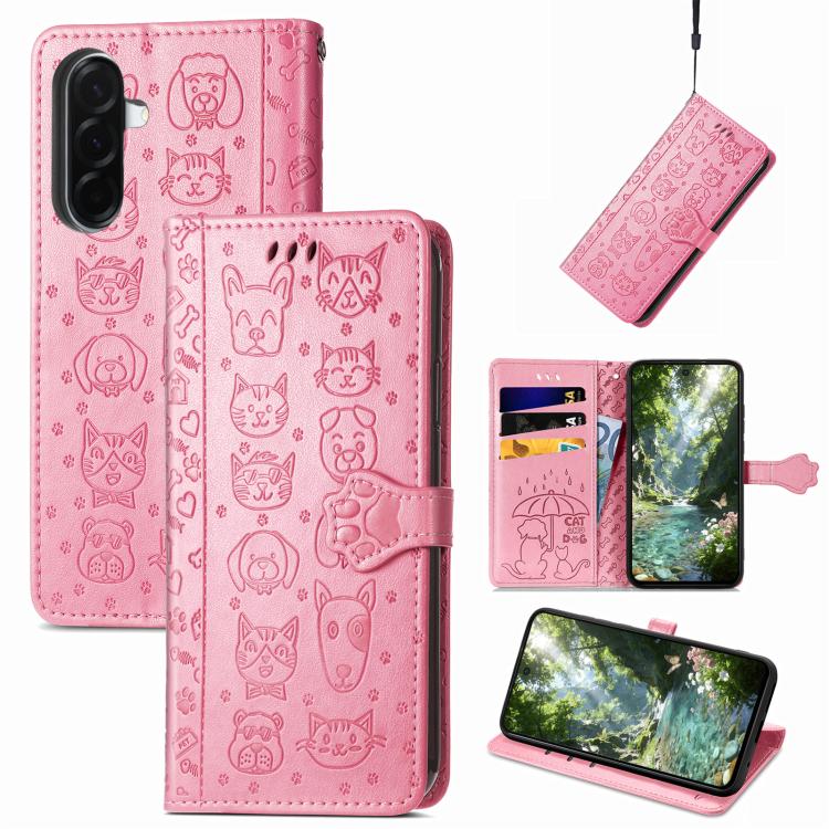 Custodia per telefono in pelle con stampa a rilievo di cane e gatto, For Samsung Galaxy A57 5G, For Samsung Galaxy A37 5G, For Samsung Galaxy S25 Edge 5G