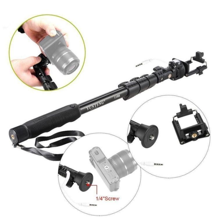 YUNTENG 1188 Selfie Stick con filo 3.5mm retrattile