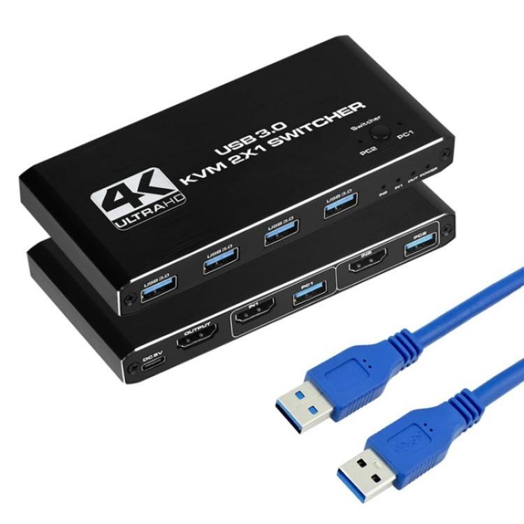 K2 Dual Computer Control 4K 60Hz USB 3.0 KVM Switch 2 In 1 Out Adapter, K2