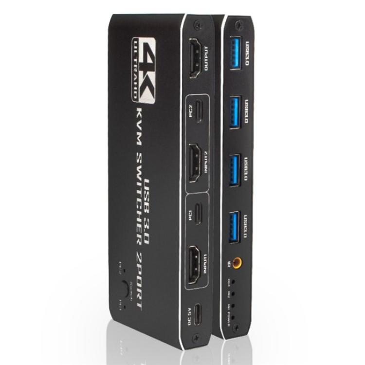 K2-1 Monitor Sharing 4K 60Hz KVM Switch 2 In 1 Out USB 3.0 HDMI 2.0 Remote Control Switcher