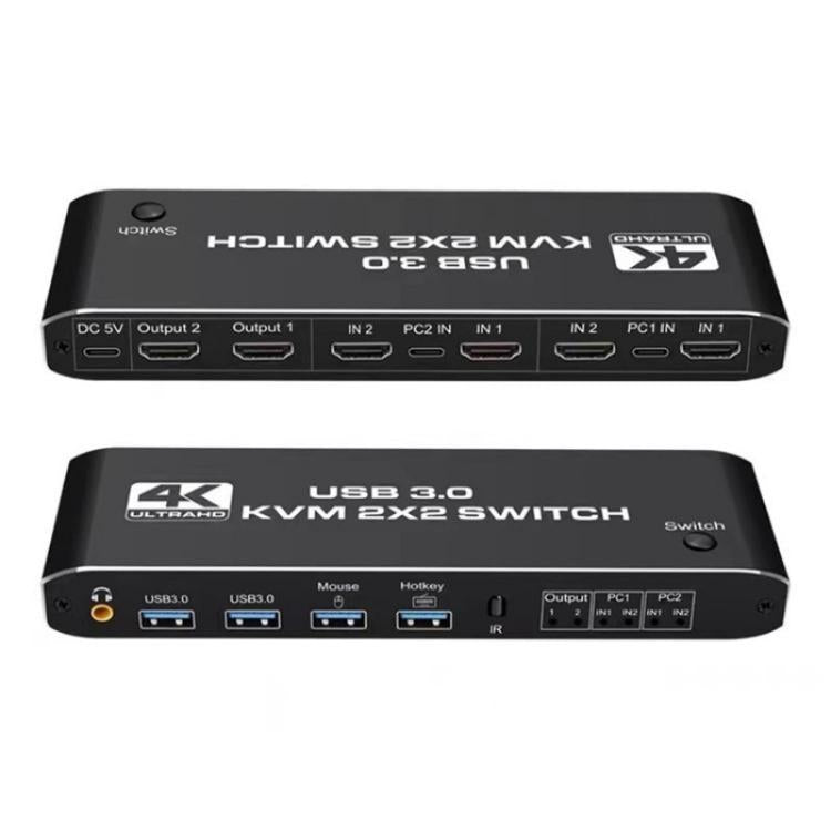 K3 For Dual Monitors HDMI USB 3.0 Audio Extractor 3.5mm Jack 4K 60Hz KVM Switch 2 In 2 Out, K3