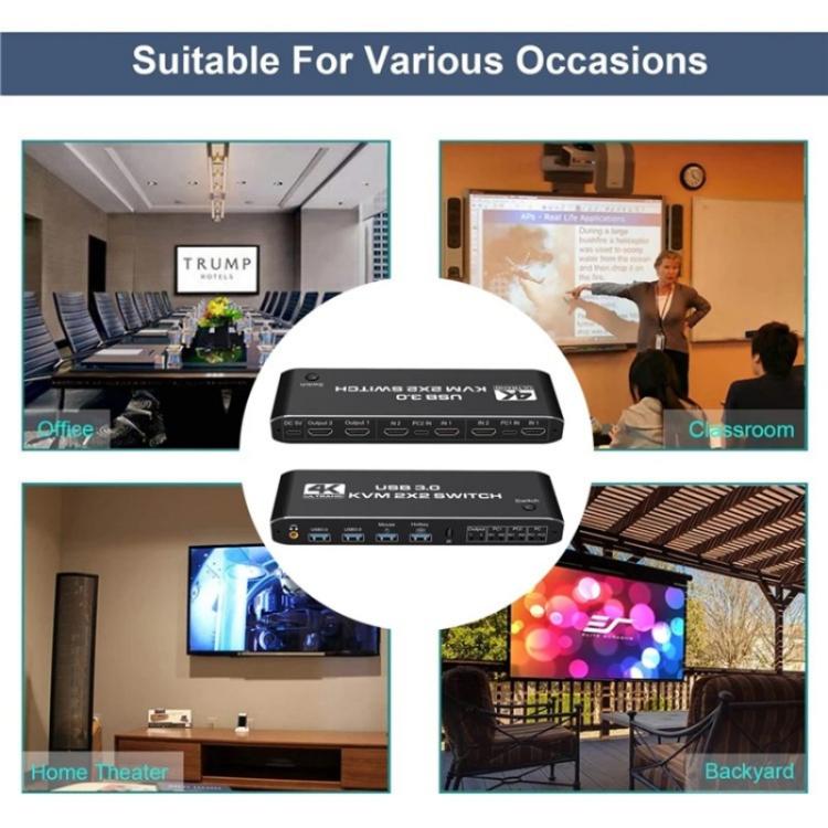 K3 For Dual Monitors HDMI USB 3.0 Audio Extractor 3.5mm Jack 4K 60Hz KVM Switch 2 In 2 Out, K3