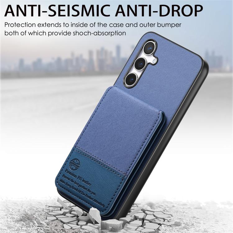 Custodia per cellulare con apertura verticale in tessuto twill e pelle, con protezione RFID., For Samsung Galaxy A26, For Samsung Galaxy A36, For Samsung Galaxy S25+ 5G
