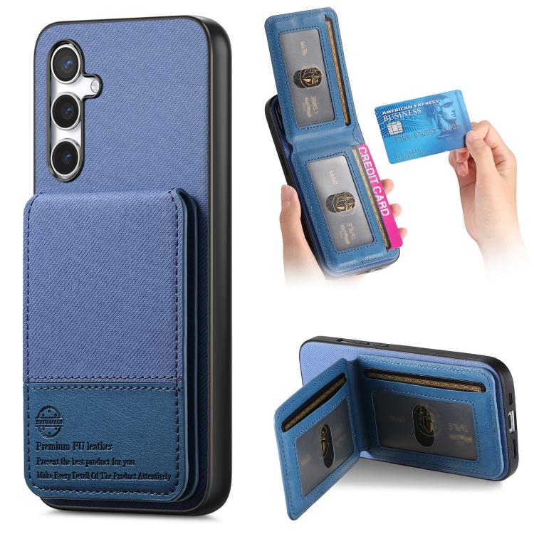 Custodia per cellulare con apertura verticale in tessuto twill e pelle, con protezione RFID., For Samsung Galaxy A26, For Samsung Galaxy A36, For Samsung Galaxy S25+ 5G