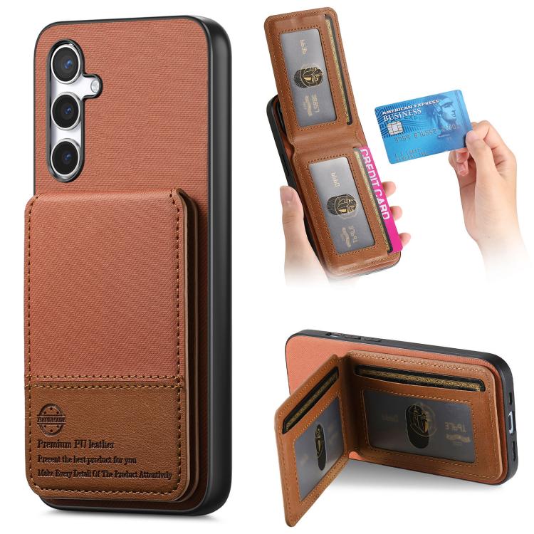 Custodia per cellulare con apertura verticale in tessuto twill e pelle, con protezione RFID., For Samsung Galaxy A26, For Samsung Galaxy A36, For Samsung Galaxy S25+ 5G
