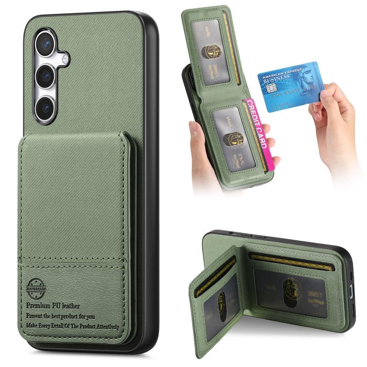 Custodia per cellulare con apertura verticale in tessuto twill e pelle, con protezione RFID., For Samsung Galaxy A26, For Samsung Galaxy A36, For Samsung Galaxy S25+ 5G