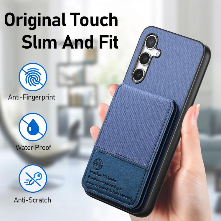 Custodia per cellulare con apertura verticale in tessuto twill e pelle, con protezione RFID., For Samsung Galaxy A25 5G, For Samsung Galaxy S23 FE 5G, For Samsung Galaxy A34 5G