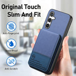 Custodia per cellulare con apertura verticale in tessuto twill e pelle, con protezione RFID., For Samsung Galaxy A22 4G, For Samsung Galaxy A22 5G, For Samsung Galaxy S21 FE 5G