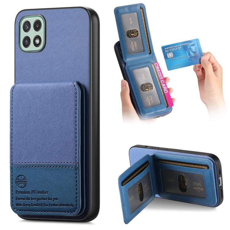 Custodia per cellulare con apertura verticale in tessuto twill e pelle, con protezione RFID., For Samsung Galaxy A22 4G, For Samsung Galaxy A22 5G, For Samsung Galaxy S21 FE 5G