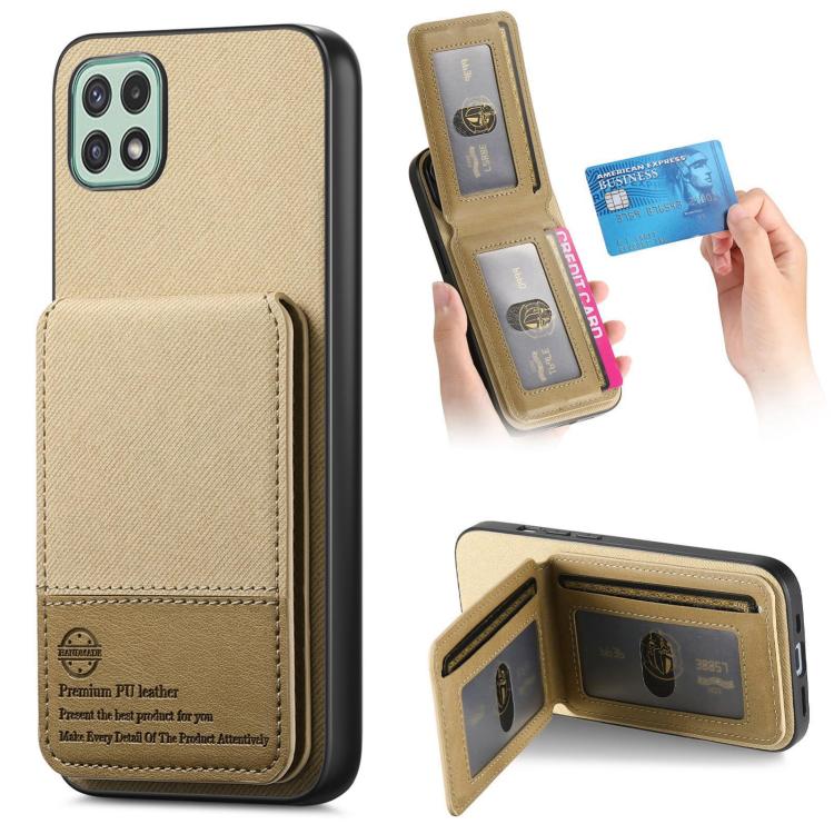 Custodia per cellulare con apertura verticale in tessuto twill e pelle, con protezione RFID., For Samsung Galaxy A22 4G, For Samsung Galaxy A22 5G, For Samsung Galaxy S21 FE 5G