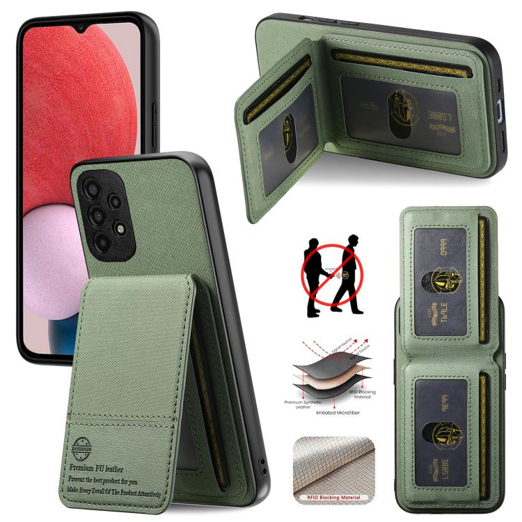 Custodia per cellulare con apertura verticale in tessuto twill e pelle, con protezione RFID., For Samsung Galaxy A32 4G, For Samsung Galaxy A32 5G, For Samsung Galaxy S21 5G