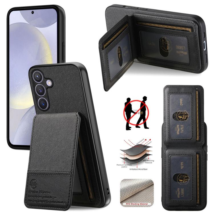Custodia per cellulare con apertura verticale in tessuto twill e pelle, con protezione RFID., For Samsung Galaxy A57 5G, For Samsung Galaxy A37 5G, For Samsung Galaxy A56 5G