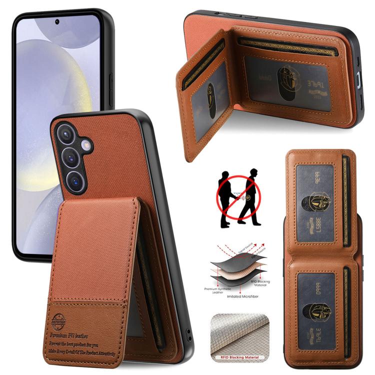 Custodia per cellulare con apertura verticale in tessuto twill e pelle, con protezione RFID., For Samsung Galaxy A57 5G, For Samsung Galaxy A37 5G, For Samsung Galaxy A56 5G
