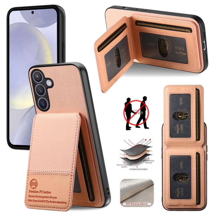 Custodia per cellulare con apertura verticale in tessuto twill e pelle, con protezione RFID., For Samsung Galaxy A57 5G, For Samsung Galaxy A37 5G, For Samsung Galaxy A56 5G