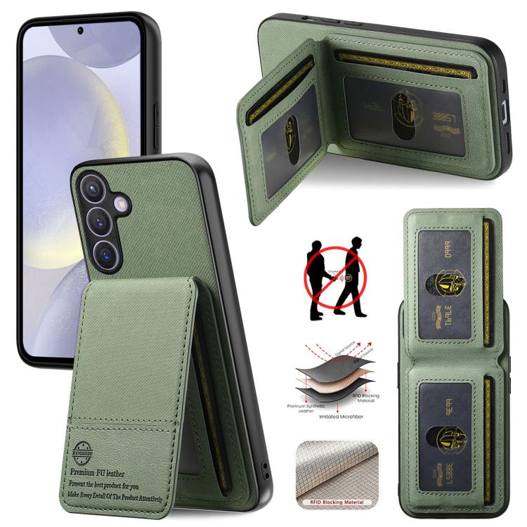 Custodia per cellulare con apertura verticale in tessuto twill e pelle, con protezione RFID., For Samsung Galaxy A57 5G, For Samsung Galaxy A37 5G, For Samsung Galaxy A56 5G