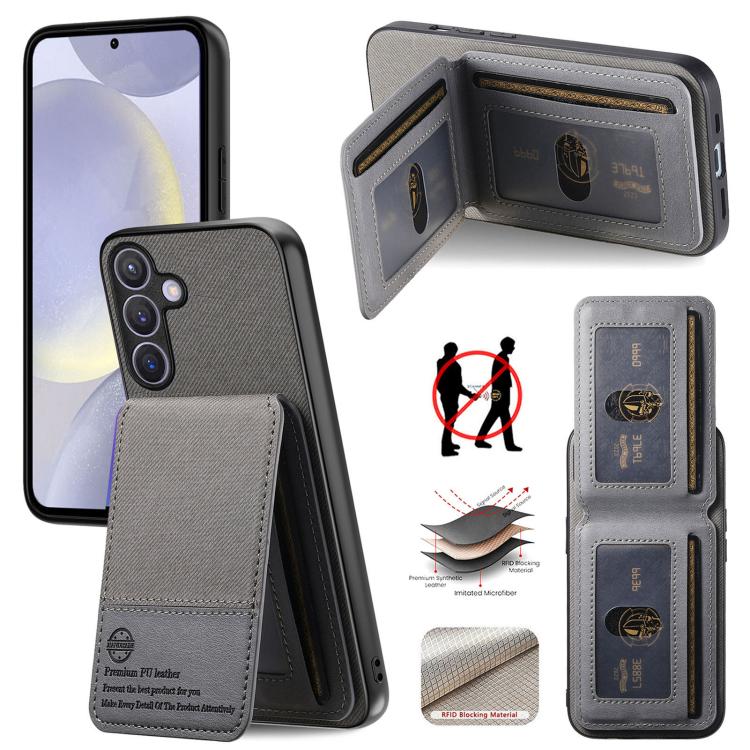 Custodia per cellulare con apertura verticale in tessuto twill e pelle, con protezione RFID., For Samsung Galaxy A57 5G, For Samsung Galaxy A37 5G, For Samsung Galaxy A56 5G